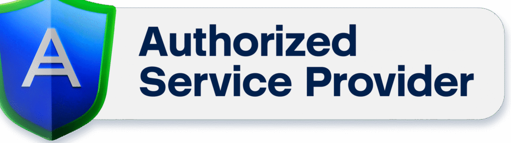 Fournisseur de services autorisé avec logo bouclier bleu.