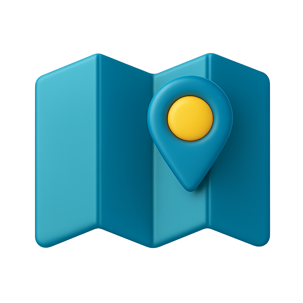 Icône carte pliée avec repère bleu et jaune.